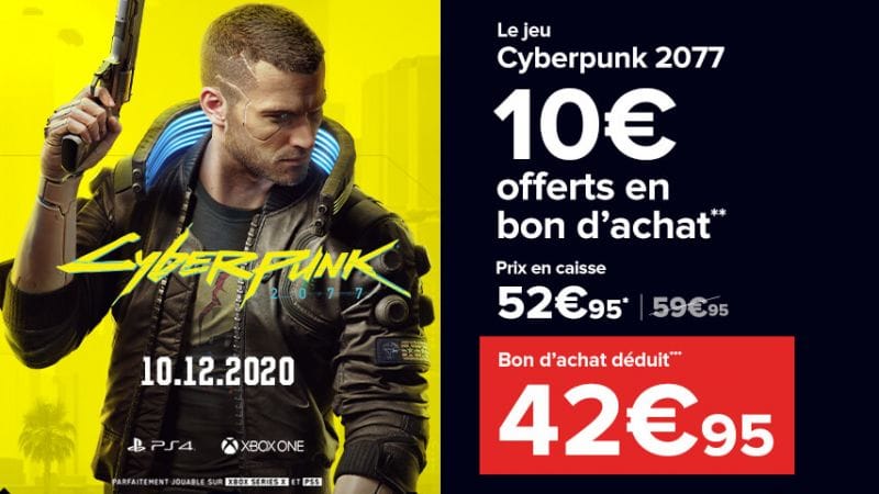 [Bon plan] Cyberpunk 2077 à 52,95€ + 10 € de bon d'achat ( soit 42,95€ de prix de revient)