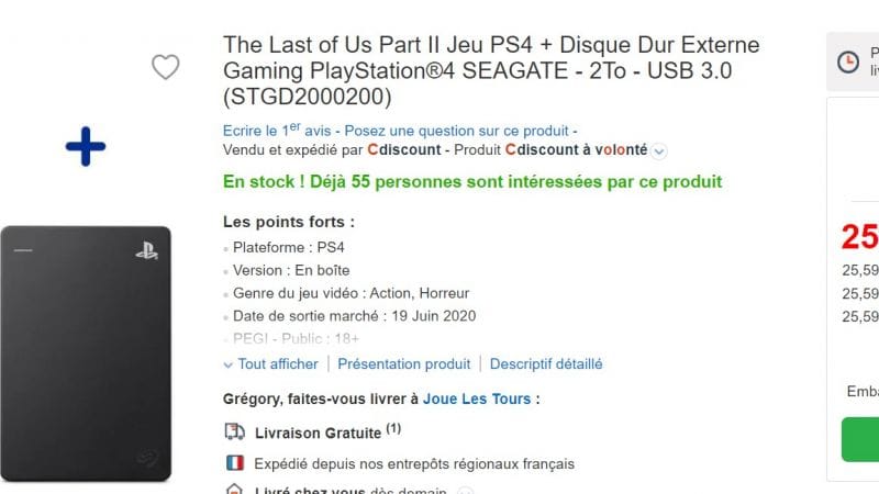 TLOU2 + disque dur externe 2To à moins de 90€