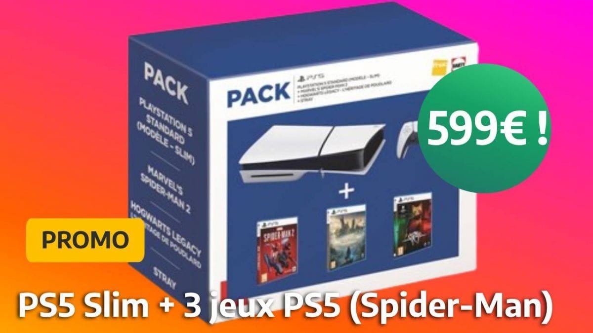 Ce pack PS5 Slim comprend 3 très bon jeux dont Spider-Man, le tout à prix particulièrement attractif